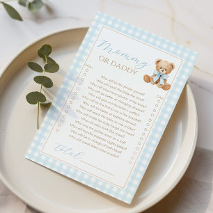 Mummy or daddy teddy bear Blue Baby shower game