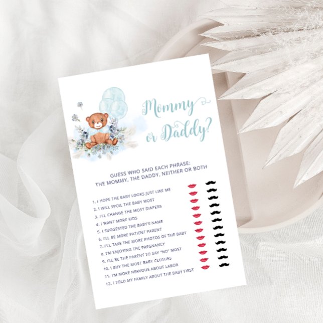 Mummy or Daddy Teddy Bear Boy Baby Shower Game (Creator Uploaded)