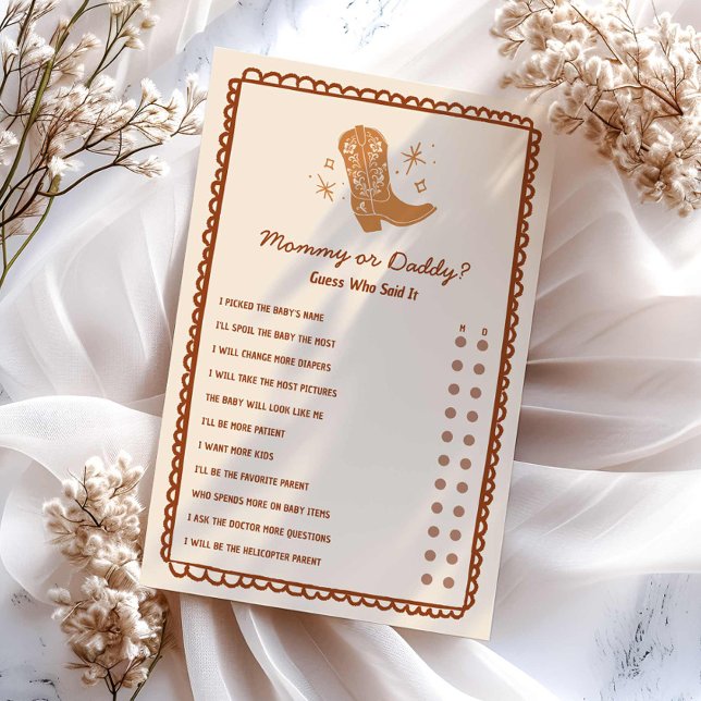 Mummy or Daddy Western Baby Shower Game (Mommy or Daddy Western Cowboy Themed Baby Shower Game)