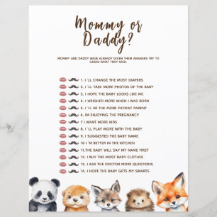 Mummy or Daddy Woodland Animals Baby Shower Game