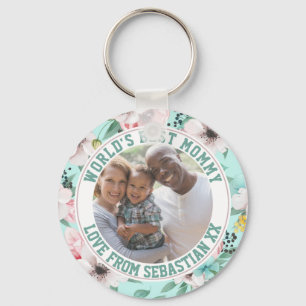  Mummy Personalised Photo Template Flower Pattern Key Ring