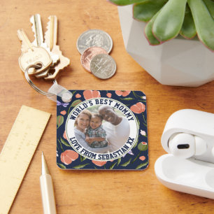 Mummy Personalised Photo Template Flower Pattern Key Ring