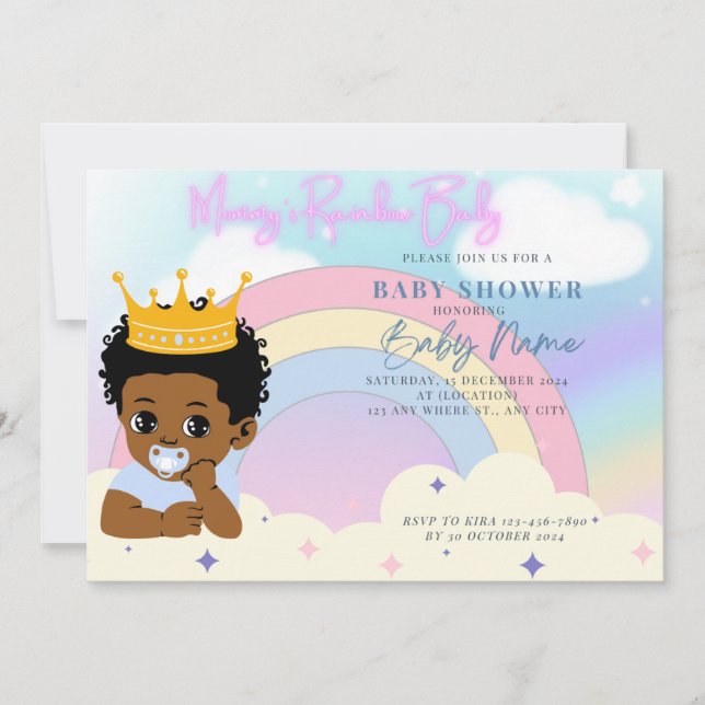 Mummy Rainbow Baby Boy Invitation (Front)