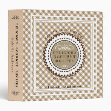 Mummy Recipes Gingham Brown 3 Ring Binder
