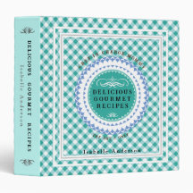Mummy Recipes Gingham Teal 3 Ring Binder