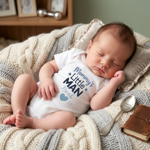 Mummy’s Little Man Cute Blue Baby Boy Typography Bodysuit
