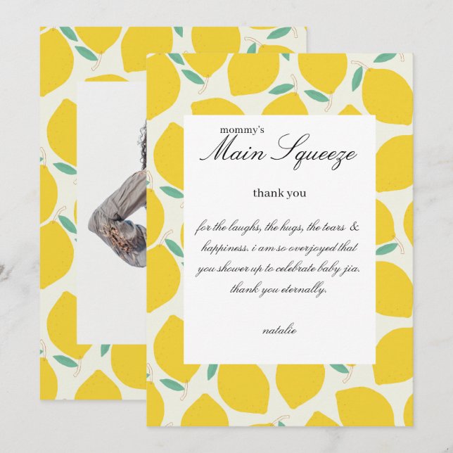 Mummy’s Main Squeeze Lemon Citrus Baby Shower Thank You Card (Front/Back)