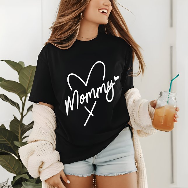 Mummy Simple Modern Script Typography Heart T-Shirt (Creator Uploaded)