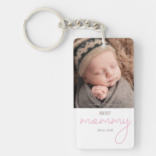 Mummy Since Year Custom Baby Photo Pink Key Ring