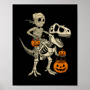 Mummy Skeleton Riding Dinosaur T Rex Kids Boys Men Poster