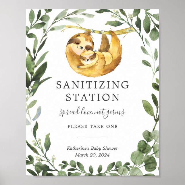 Mummy Sloth Baby Shower Sanitising Station Sign (Front)