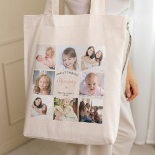Mummy Stylish Photo Collage Pink Heart Tote Bag