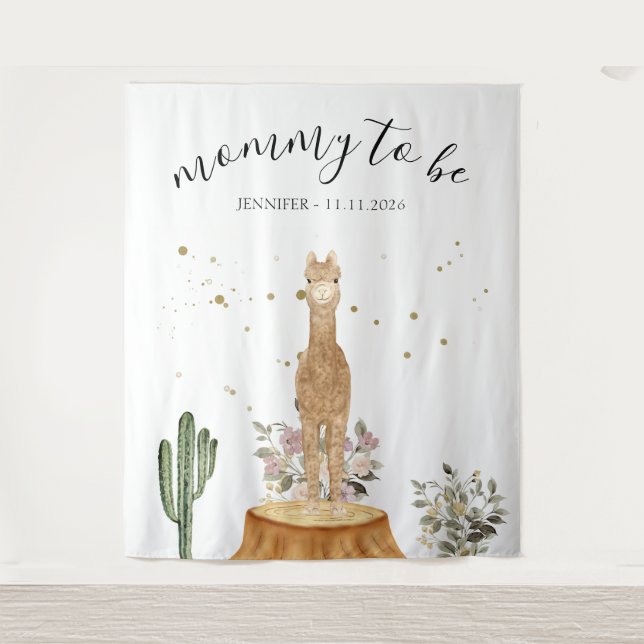 Mummy to Be Alpaca Baby Shower Tapestry (Front)