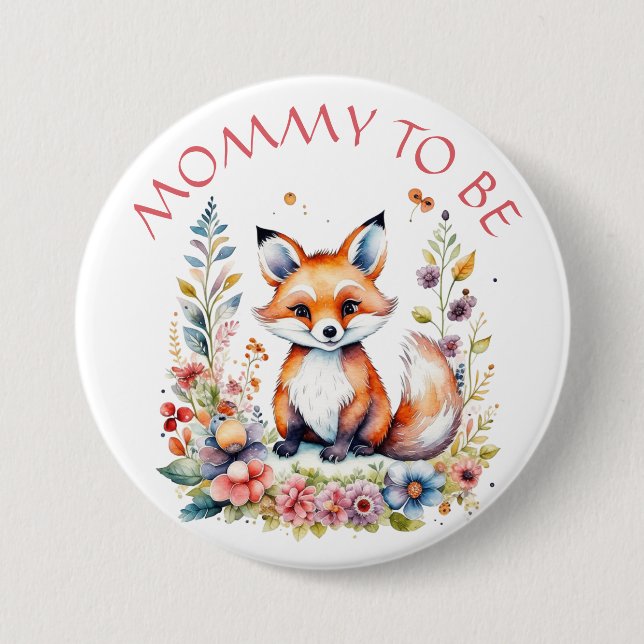 Mummy to be  | Baby Fox and Flowers Baby Shower 7.5 Cm Round Badge (Front)
