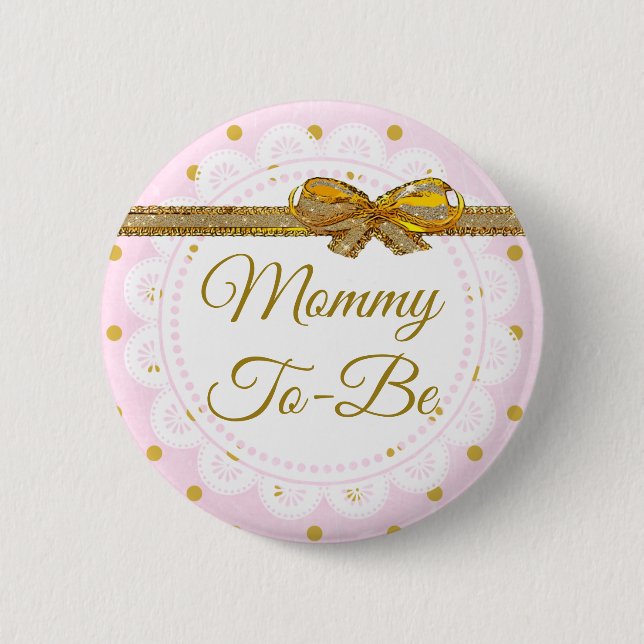 Mummy To Be Baby Shower Pink & Gold Button (Front)