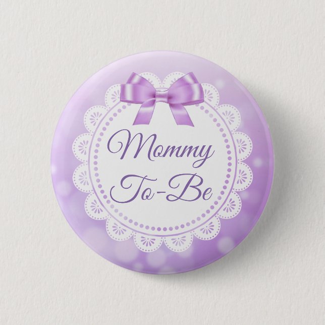 Mummy To Be Baby Shower Purple Lace Button (Front)