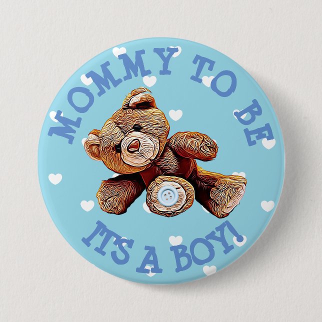Mummy to be blue Bear hearts Baby Shower Button (Front)