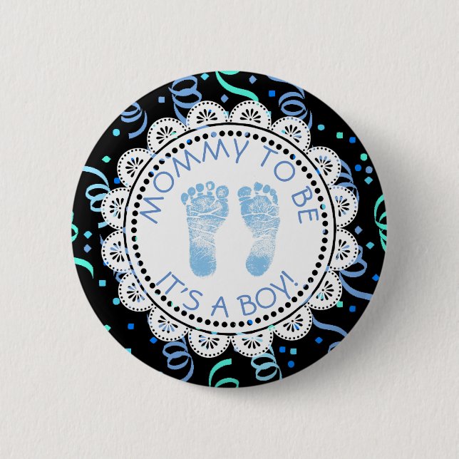 Mummy to be Blue & Black Baby Shower Button (Front)