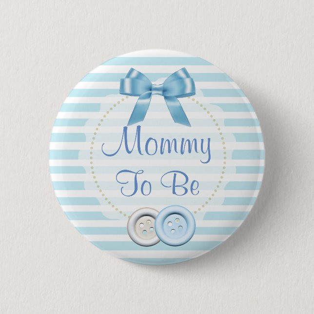 Mummy to be Blue Bow & Buttons Baby Shower Button (Front)