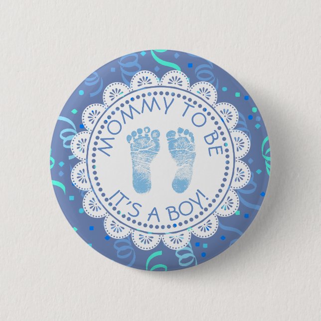 Mummy to be Blue confetti Baby Shower Button (Front)