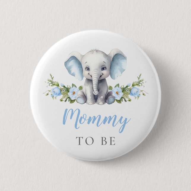 Mummy To Be Blue Elephant New Mum Baby Boy Shower 6 Cm Round Badge (Front)