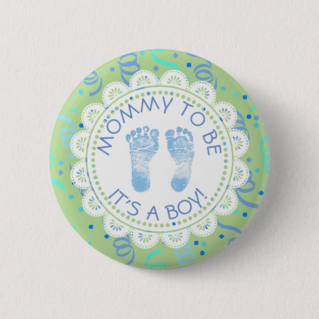 Mummy to be Blue & green Baby Shower Button (Front)