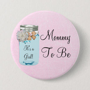 Mummy to be Blue Mason Jar Rustic Button