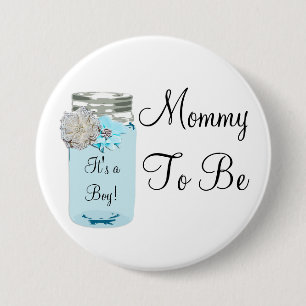 Mummy to be Blue Mason Jar Rustic Shabby Button