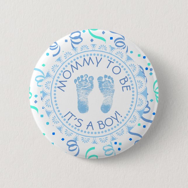 Mummy to be Blue &  White Baby Shower Button (Front)