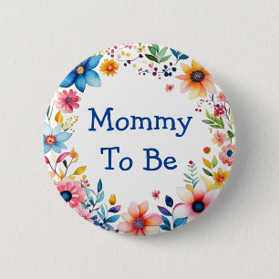 Mummy To Be Floral Pink and Blue Baby Shower 6 Cm Round Badge