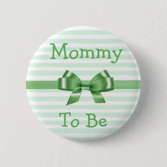 Mummy to be Green & White  Bow  baby shower button (Front)