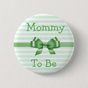 Mummy to be Green & White  Bow  baby shower button