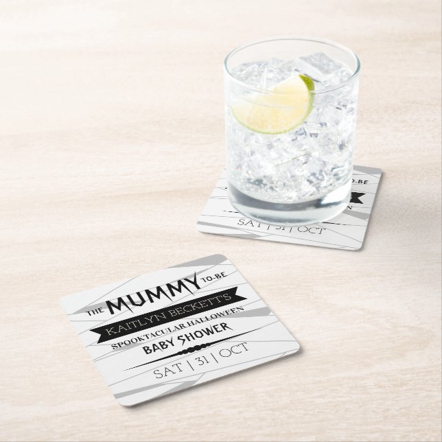Mummy To Be | Halloween Baby Shower Square Paper Coaster (Insitu)