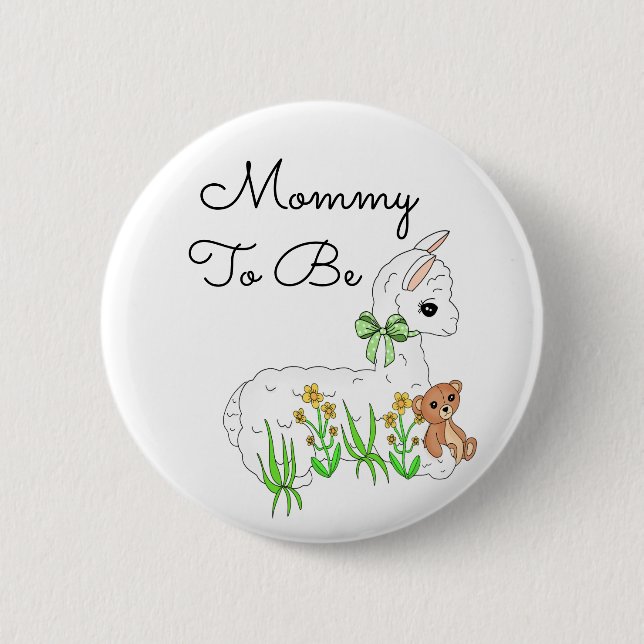 Mummy To Be Llama with Teddy Bear 6 Cm Round Badge (Front)