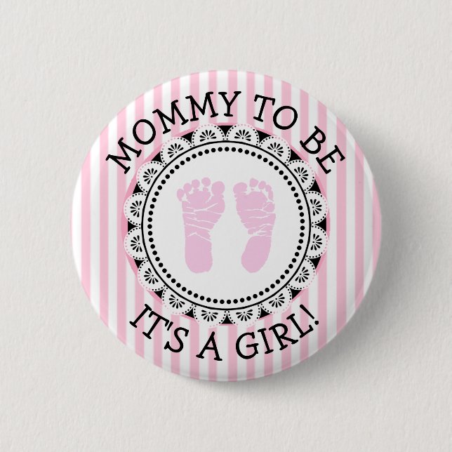 "Mummy To Be" Pink and black Baby Shower Button (Front)