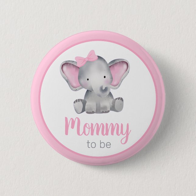 Mummy To Be Pink Elephant Girl Baby Shower Button (Front)