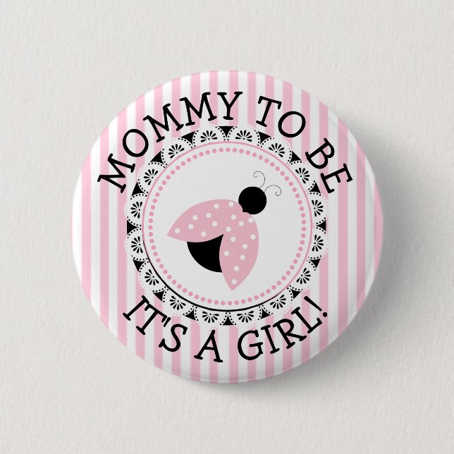 "Mummy To Be" Pink Ladybug Baby Shower Button (Front)