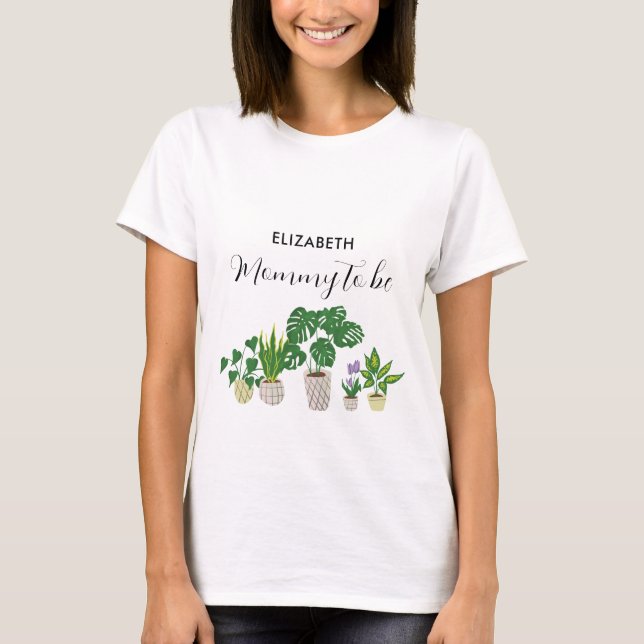 Mummy to be Potted Plants Baby Shower Custom T-Shirt (Front)