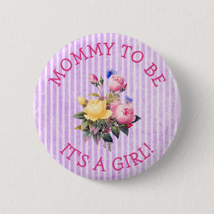 Mummy to be Purple Flowers Baby Shower Button