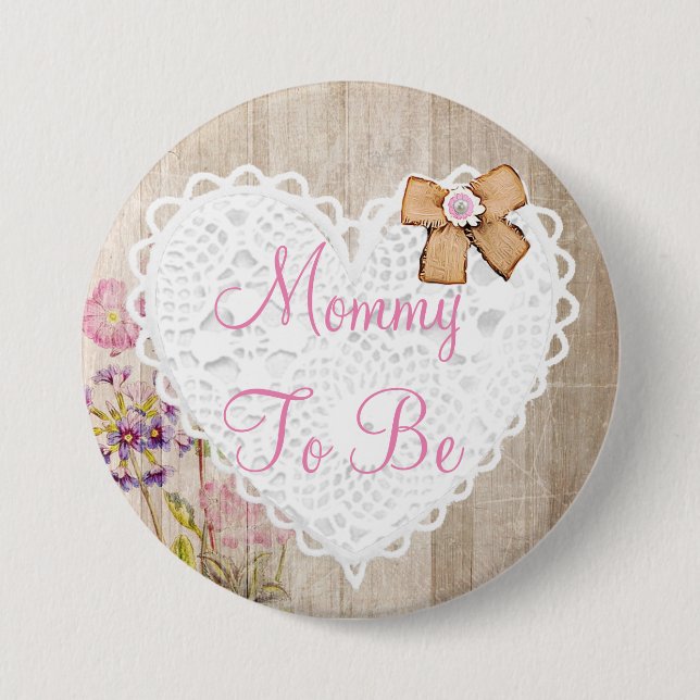 Mummy to be shabby chic Floral baby shower Button (Front)