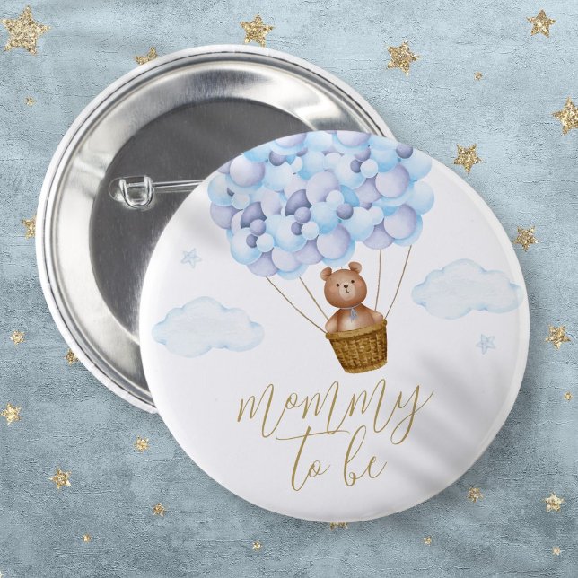 Mummy To Be Teddy Bear Blue Boy Baby Shower 6 Cm Round Badge (Mommy To Be Teddy Bear Blue Boy Baby Shower Button)