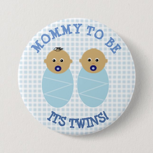 Mummy to Be Twin Boys Blue Baby Shower Button (Front)