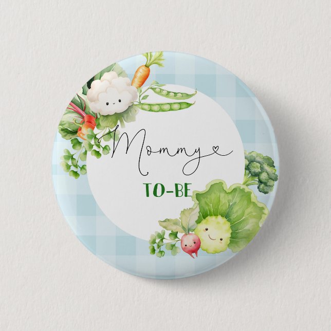 Mummy to be vegetables blue locally grown baby 6 cm round badge (Front)