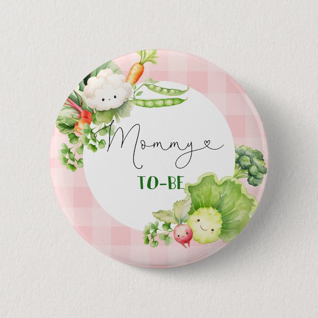 Mummy to be vegetables pink locally grown baby 6 cm round badge (Front)