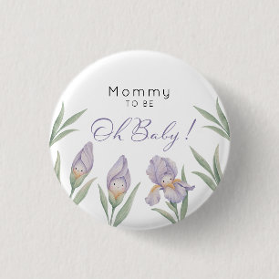 Mummy to Be Watercolor Iris Floral Purple Lavender 3 Cm Round Badge