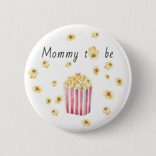 mummy to be Watercolor Popcorn Baby Shower 6 Cm Round Badge
