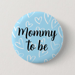 Mummy to be white Hearts blue Baby Shower 6 Cm Round Badge