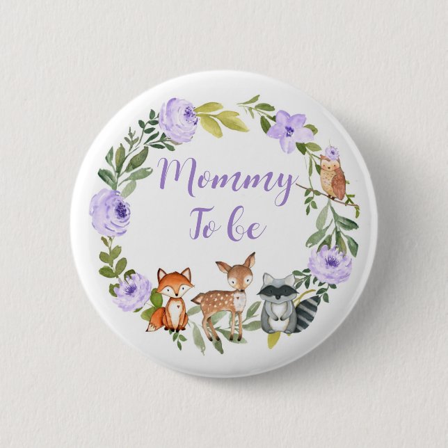 Mummy to be - Woodland baby Shower Button Lilac (Front)