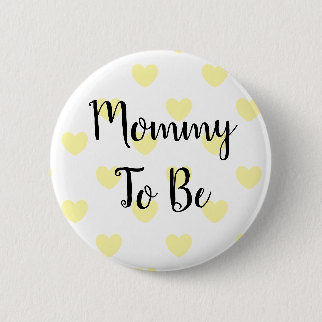Mummy to be Yellow Hearts Baby Shower Button (Front)
