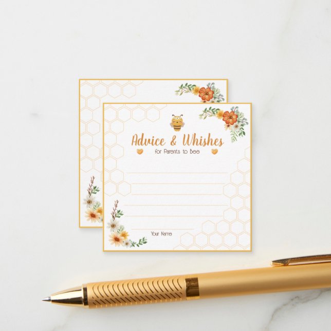 Mummy To Bee Baby Shower Advice & Whishes Enclosure Card (Front/Back In Situ)